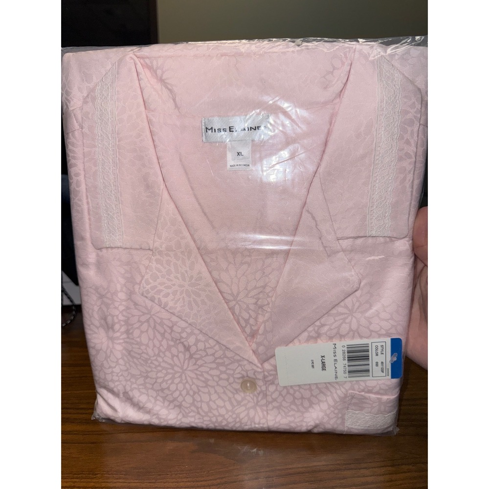Miss Elaine Pink Floral Jacquard 2PC Pajama Set NWT XL 401122F Long Sleeve Lace